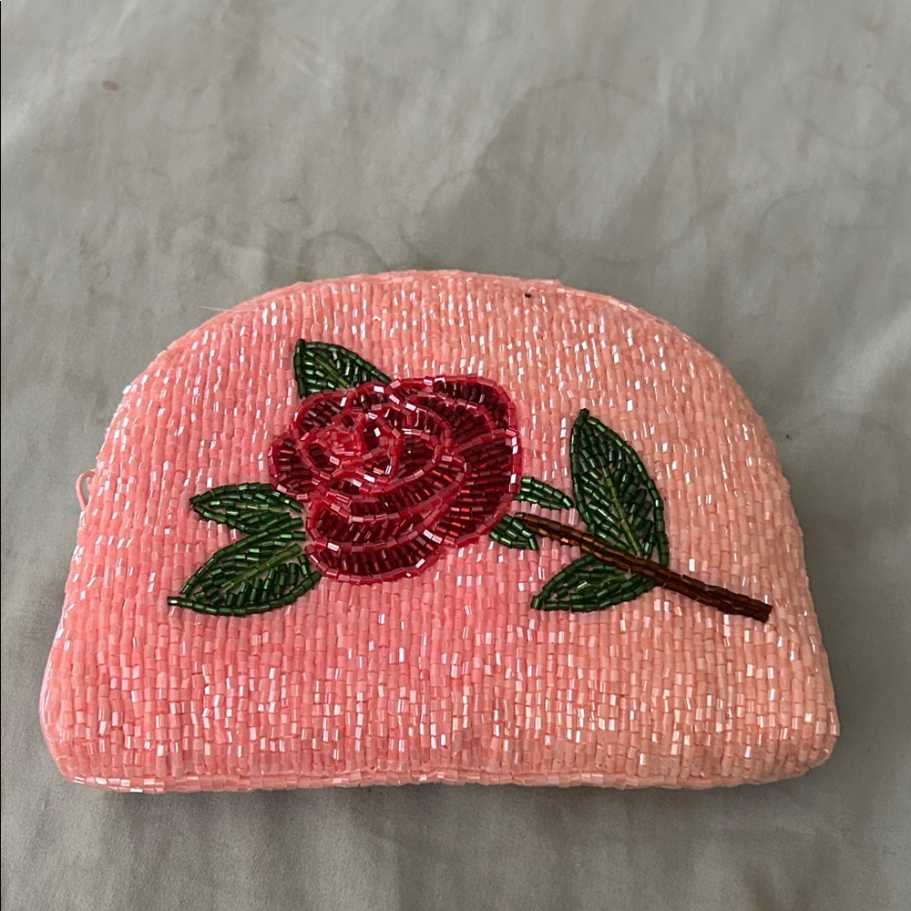Pink Beaded Rose Clutch